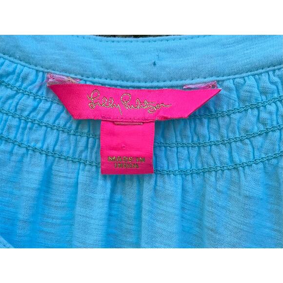 Lilly Pulitzer Essie Aqua Blue Sleeveless Henley Top Sz M - Picture 3 of 5